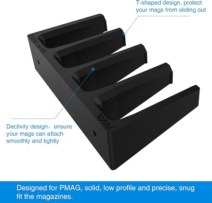 Solid ABS 4-Slot PMAG Wall Mount & Magazine Rack, 2 Pcs | Standard Capacity Mag Holder, Home Tactical Storage, Heavy Duty Display Stand, Room Organizer