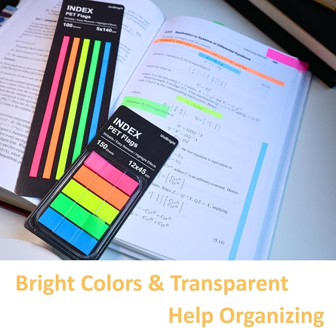 UniBright Sticky Tabs for Books, 350 Pcs Transparent Writable Page Markers with Dispenser, Repositionable Bible & Notebook Tabs, Multi Color Small Sticky Notes for Office School Home