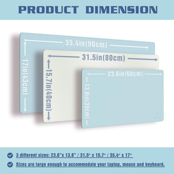 K KNODEL Desk Mat, Blotter, Dual-Sided Office Desk Pad, Waterproof Desk Mat for Desktop, Desk Blotters, PVC Leather Pad Protector (Light Blue, 23.6" x 13.8")