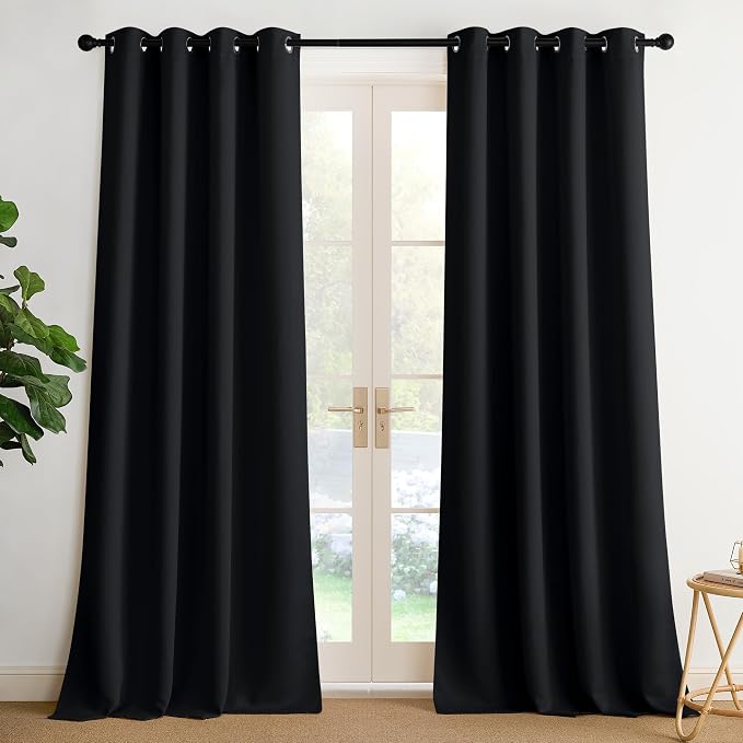 NICETOWN Room Darkening Draperies Curtains Panels, 2 Panels Black W52 x L96