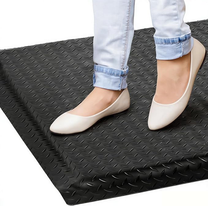 Anti Fatigue Mats Industrial 2' x 5' Ergonomic Standing Mat 15/16" Thick Commercial Kitchen Mats Heavy Duty Grade Diamond Plate Shop Mat Support for Leg & Back Pain