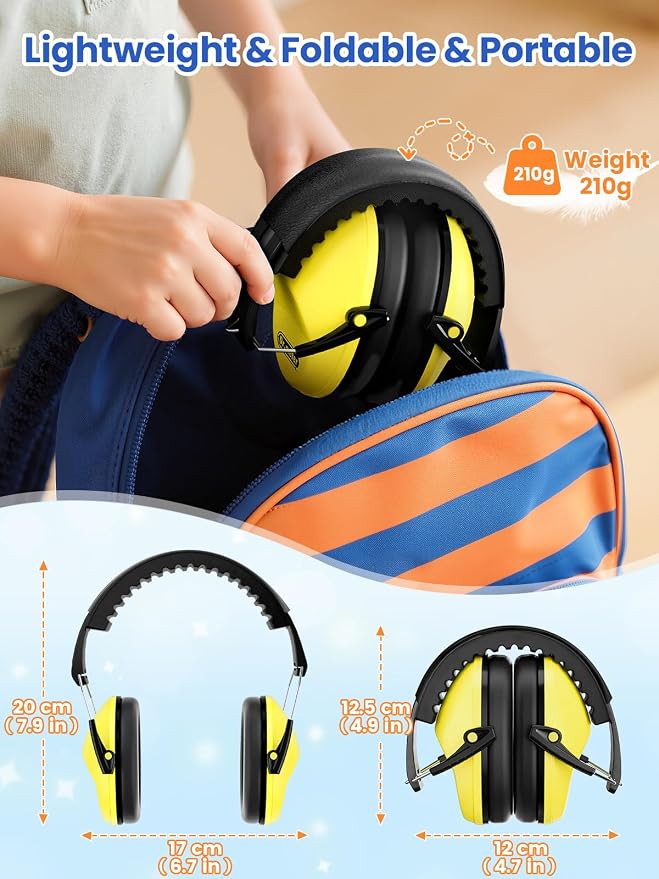 Dr.meter Ear Protection for Kid: EM100 SNR27.4 Kids Noise Cancelling Headphones with Adjustable Headband - Kid Hearing Protection for Monster Truck Mowing Demo Derby and Concert - Yellow