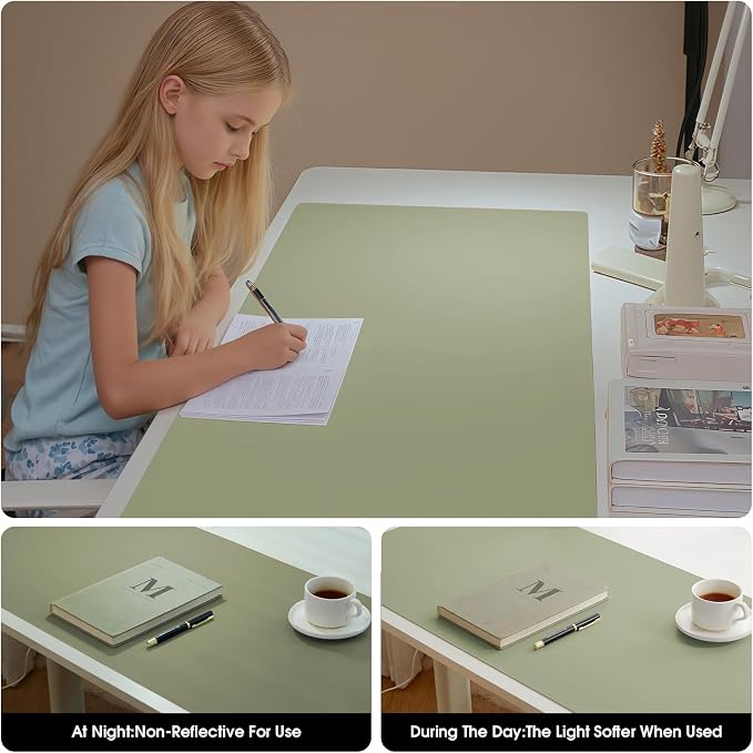 Leather Desk Pad Protector 23.6x13.7inch Non-Slip Large Gaming Mouse Pad Waterproof Desk Writing Pad Desk Blotter Laptop and Keyboard Mat for Office and Home(Green)