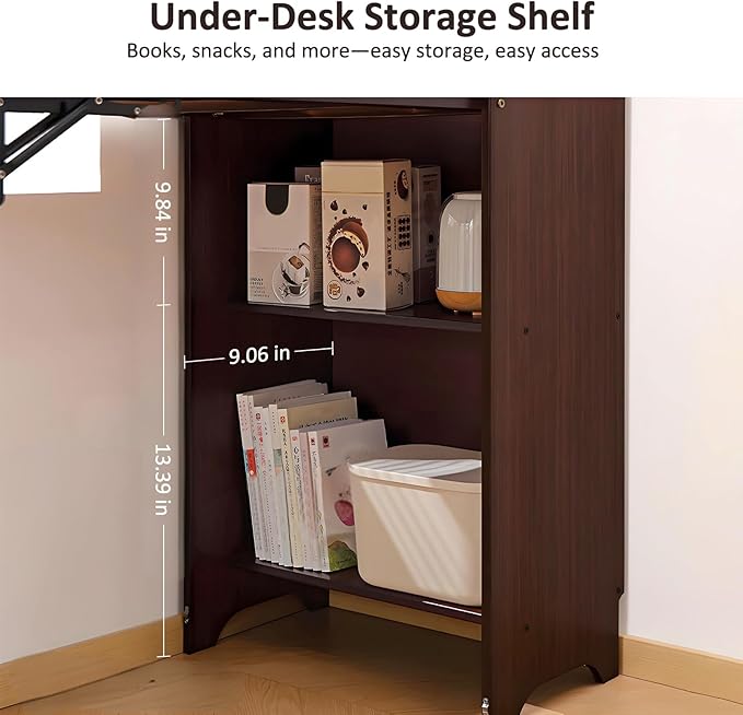 Bamboo Folding Desk for Small Spaces with Storage, Foldable Mid Century Modern Drop Leaf Desk, Vintage Fold Out Hideaway Small Desks for Bedroom or Home Office, Brown