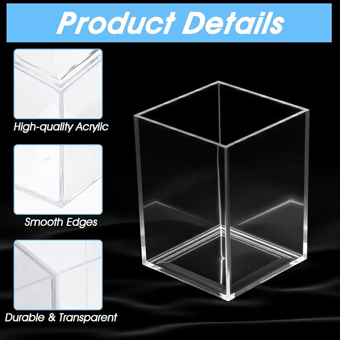 24 Pack Clear Acrylic Pen Holders – Multipurpose Desktop Organizer for Pencils, Makeup Brushes, Stationery & Office Supplies (2.6” x 2.6” x 3.6”)