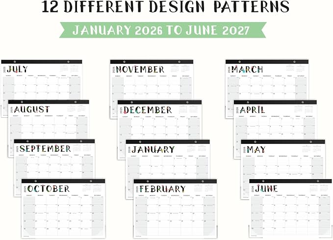 Desk Calendar 2026, 18 Months Calendar Runs from January 2026 to June 2027 Large 17 x 12 inch Desktop or Wall Monthly Calendar Planner for Home School or Office, Black