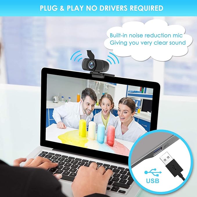 Full HD 1080P Webcam with Privacy Shutter and Tripod, Pro Streaming Web Camera with Microphone, Widescreen USB Computer Camera for Laptop Desktop Mac