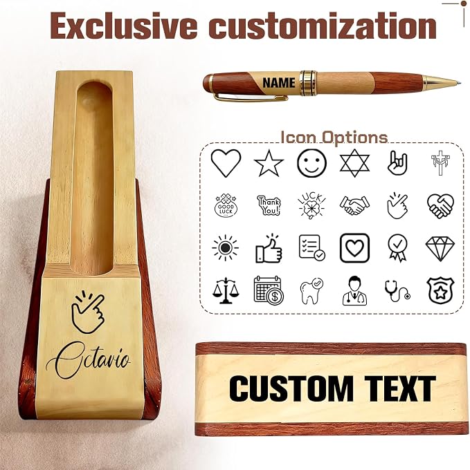 Custom Wooden Ballpoint Pen Set Customized with Name Text Logo Personalized Wood Pens Set with Engravable Wood Gift Box for Men Women Boss Colleague Friend (customized pen)