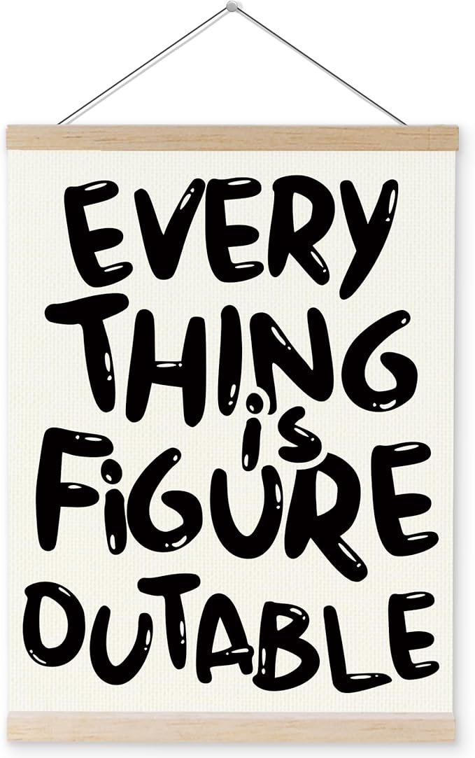YQDEJ Everything is Figureoutable White Inspirational Wall Art Poster Hanger Frame, White Positive Affirmations Wall Decor, Motivational Wall Art for Home Office Classroom, 12x16 Inch