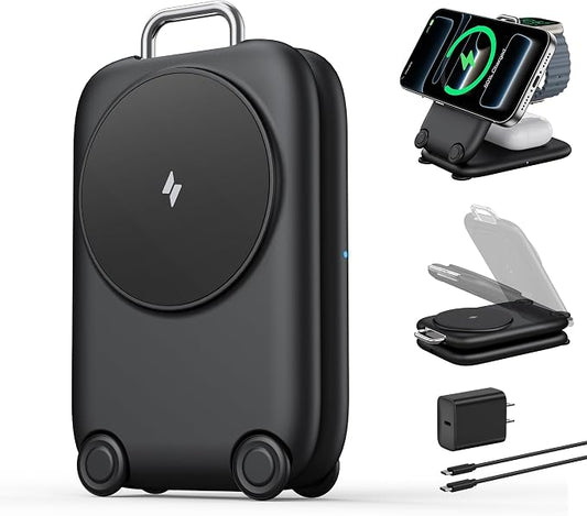 Mukiya 2026 Traveling Fast Wireless Charging Station for Apple Devices, Magnetic 3 in 1 MagSafe Charger Stand for iPhone 17 16 15 14 13 12 Pro Max Plus Air, Apple Watch&Air pods Pro-Sweet Gifts, BK