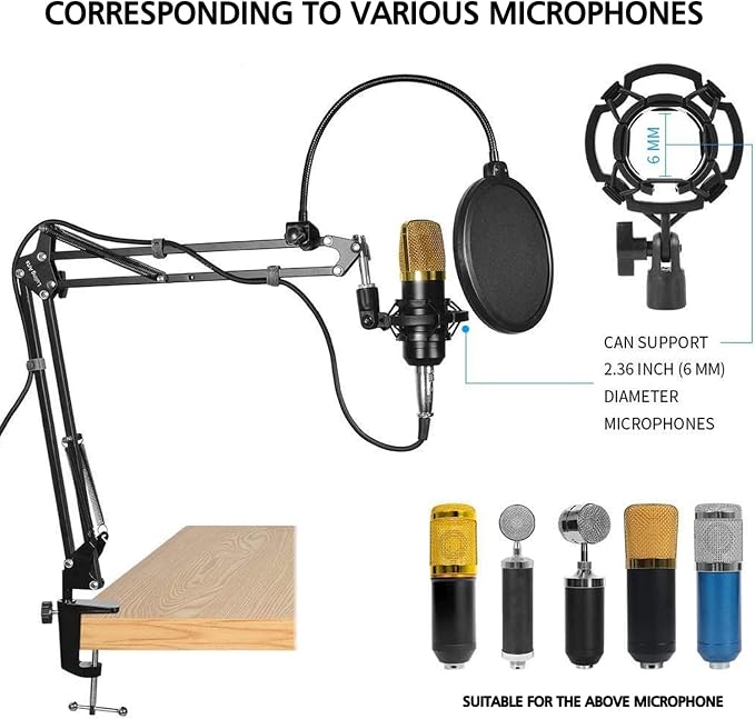 Microphone Stand for Blue Yeti, Quadcast Boom Arm Scissor Mic Stand with Windscreen and Double layered screen Pop Filter Heavy Duty Mic Boom Scissor Arm Stands, Broadcasting and Recording.Game