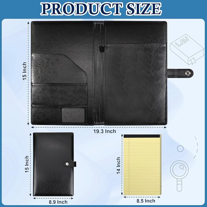 1Pack Legal Size Portfolio Padfolio PU Leather with 8.5 x 14 inch Tearable Legal Pad Holder 50 Sheets Leather Portfolio Folder Binder for Interview Attorneys Business Black