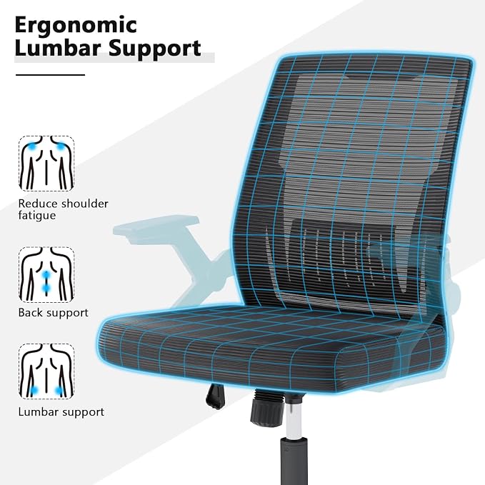 OS MOTOR Ergonomic High-Back Mesh Office Chair with Lumbar Support | Flip-up Armrests, Adjustable Height, Swivel Rolling Base, Breathable Mesh, Comfort, Home, Office, Work, Study, Gaming
