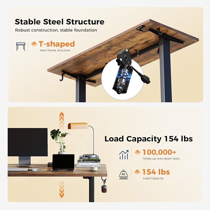 Agilestic Electric Standing Desk, 48 x 24 Inches Height Adjustable Desk, Sit Stand up Desk for Work Office Home, Splice Board, Rustic Brown