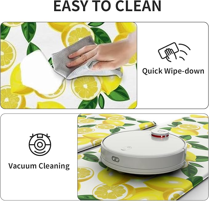 Lemon Kitchen Decor Kitchen Mat, Cushioned Anti Fatigue, Non-Slip | Bright Lemon Pattern,Yellow docor,Cushioned Comfort,Non-Slip Backing,Waterproof Surface,Easy Clean,Kitchen Sink,Laundry