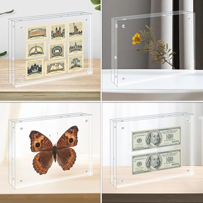Egofine A4 Acrylic Frames 4 Pack, 20mm Thicker Frameless Clear Picture Frames, Double Sided Magnetic Picture Frames, Free Standing Desktop Display