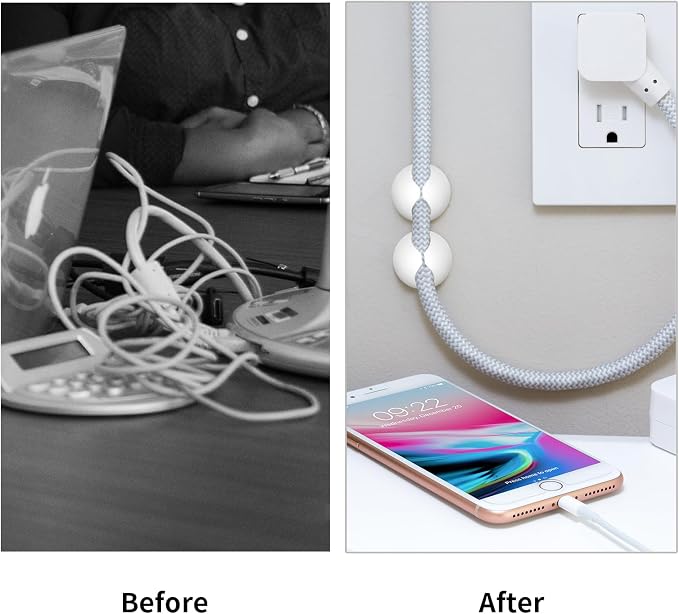 Flezoo Cord Holder Cable Clips, 12PCS White Adhesive Cord Organizer Charger Holder Wire Management Keeper for Nightstand, Desk, Office or Mouse