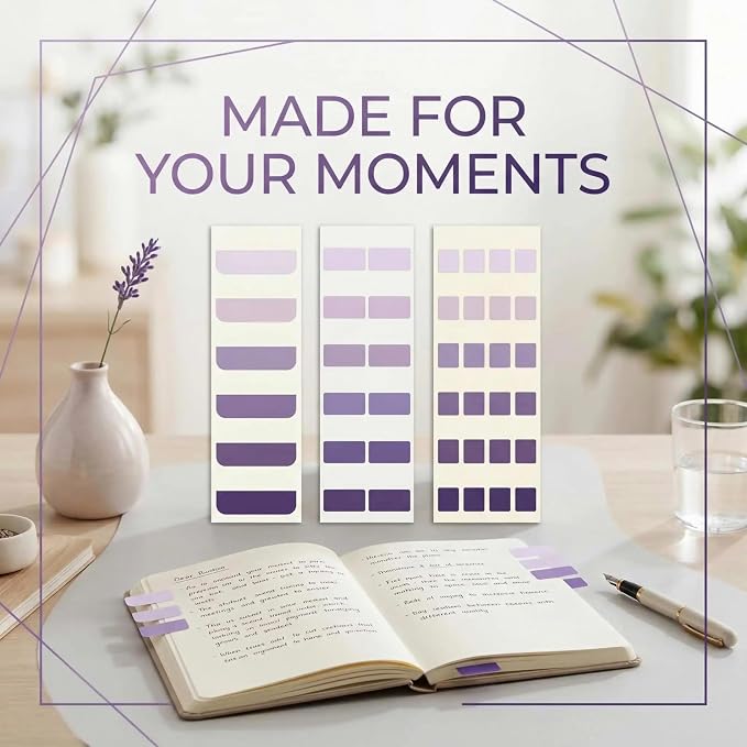 420Pcs Gradient Index Tabs, Translucent Sticky Note Tabs for Annotating Books & Bible, Aesthetic Reading, Study, Journaling & Office Supplies, 3 Size Clear Page Markers Stickers (Purple)