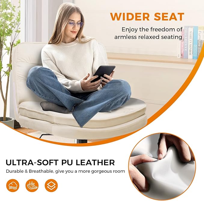 COMHOMA Criss Cross Chair with Wheels Armless Cross Legged Office Chair Wide Home Office Desk Chair Swivel Comfy Vanity Desk Chair Height Adjustable Mid Back Wide Seat Computer Task Chair