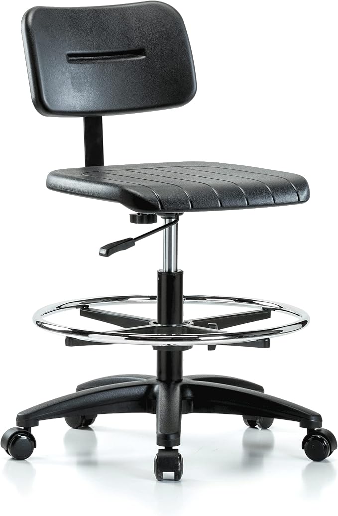 Perch Industrial Work Chair with Foot Ring | Medium Bench Height 20-27"