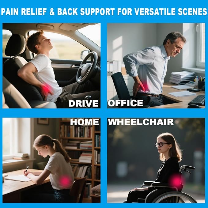 Lumbar Support Pillow for Office Chair - Back Pain Relief, Improve Posture, Double Adjustable Straps