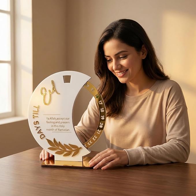 Ramadan Countdown Calendar - Elegant Acrylic Circle with 30 Day Flips, Eid Mubarak Home Table Decor, Islamic Festival Gift & Celebration Reminder for Family (Countdown Calendar-White)