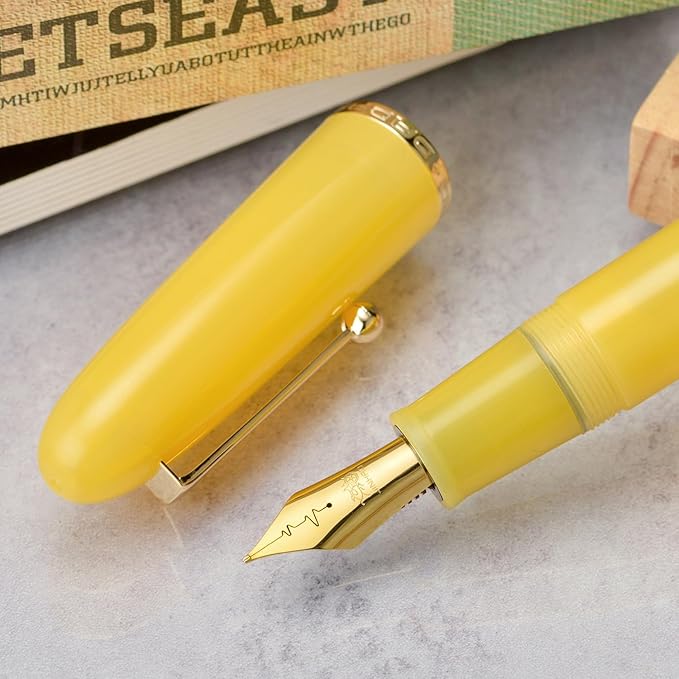 Jinhao 9019 Fountain Pen Dadao Yellow Jade Acrylic Heartbeat Nib, #8 Fine Point Large Converter Smooth Writing InstrumentConverter