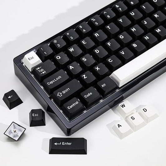 WOB PBT Double Shot Custom Keycap Set,174 Keys Black and White Gaming Key Caps Cherry Profile Keycaps for 61/64/68/84/87/100/104/108 Mechanical Keyboard