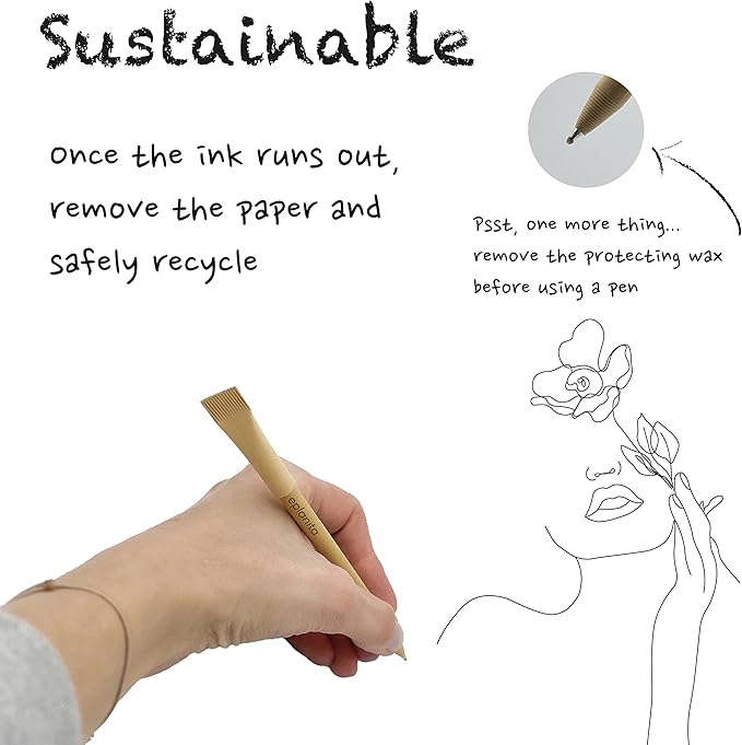 eplanita I’M PERFECT FOR SCRIBBLE – Eco Friendly Pens (Pack of 12), Black Ink Ballpoint Biros, Sustainable Stationary Supplies, For Office or School, One Tree Planted