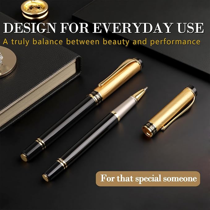Luxury Gel Ballpoint Pens,Personalized Black Ink Pen Set with 2 Pcs Extras Replaceable Metal Refills, Ultra-Smooth Writing Experience, Perfect for Gifts,Business,Office