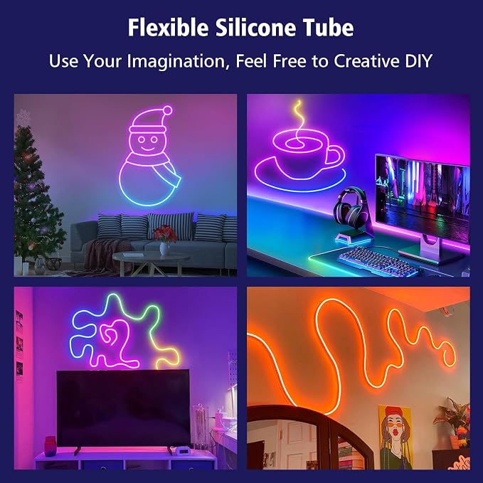 Smart Neon Rope Light 16.4Ft RGB Color Changing IC Neon Lights App Remote | Flexible DIY, App Remote Music Sync,Adjustable, Color Changing, Remote Controlled, Timer, Waterproof