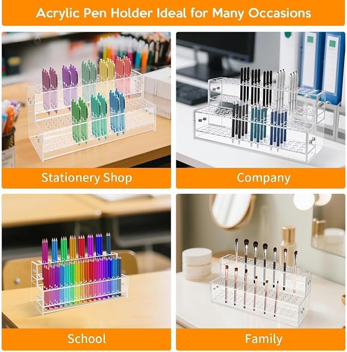 2PCS 96-Slots Pen Holder for Craft Shows,Acrylic Pen Display Stand 12mm Fountain Pens Stand Paint Brush Holder Pencil Organizer Makeup Brush Rack Art Brush Organizer for Back to School