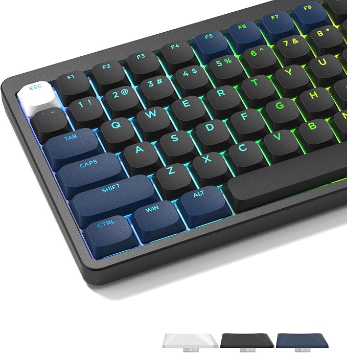 Womier Low Profile Keycaps - PBT Shine Through Keycaps for Mechanical Keyboard 60 65 75 100 Percent, Custom Key caps Full Size for Cherry Gateron MX Switches Mechanical Keyboard, Dark Blue