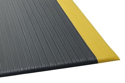 Guardian 24026002BY Air Step Anti-Fatigue Floor Mat, Vinyl, 2'x60', Black with Yellow Stripes, Reduces Fatigue and discomfort, Can be Easily Cut to fit Any Space