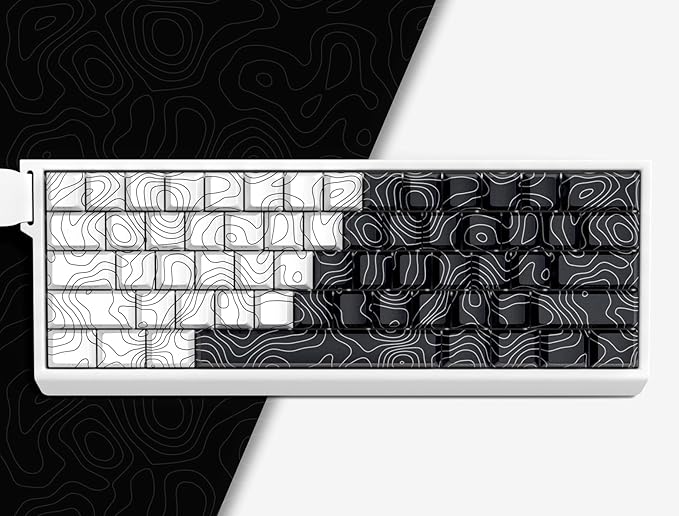 dagaladoo Double Shot PBT keycaps,White Black Topographic keycaps,Dye-sub keycaps Shine Through,Side Print Keyboard caps,dye Sublimation,Cherry Profile Key caps for US Layout Mechanical Keyboard