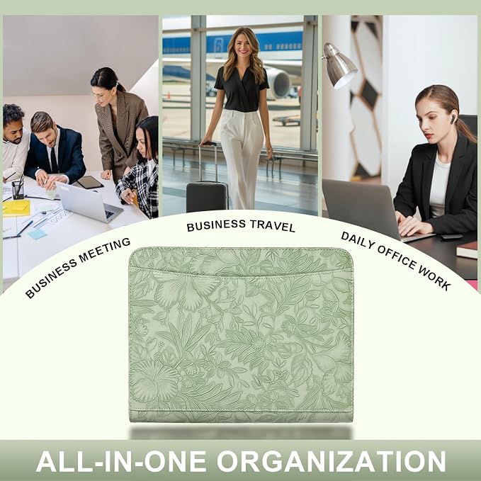 Leathario Portfolio Binder, Includes 10 Sheet Protectors and 3 Notepads, 3-Ring Folder Organizer, A4 Padfolio with Zipper, Vegan Leather Tablet Sleeve, Business Office Conference Clipboards
