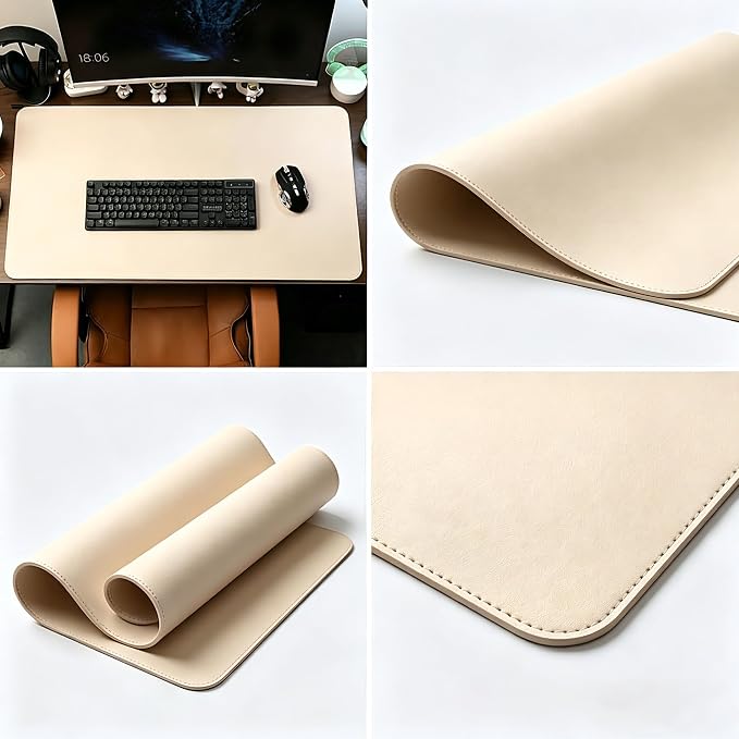 Leather Desk Mat - (Off-White,16''x40'') Non-Slip PU Pad for Office and Home Organization Accessories Ideal Large Mouse Mats on Top of Desks