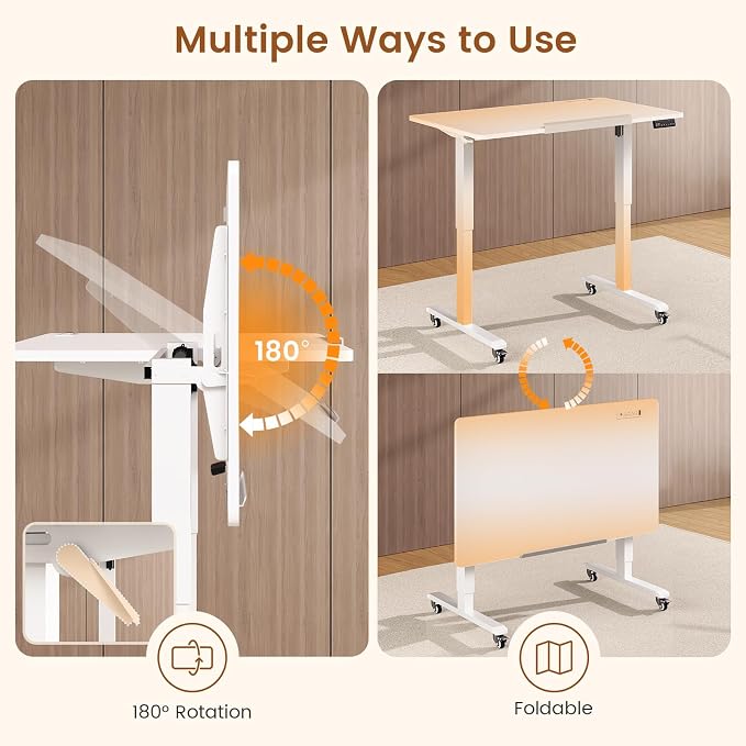 SEDETA 47x24'' Foldable Electric Standing Dry Erase Board Desk with Wheels | 180° Tiltable Mobile Rising Computer Desk Height Adjustable for Drawing/Writing/Gaming/Study/Home Office/Small Space