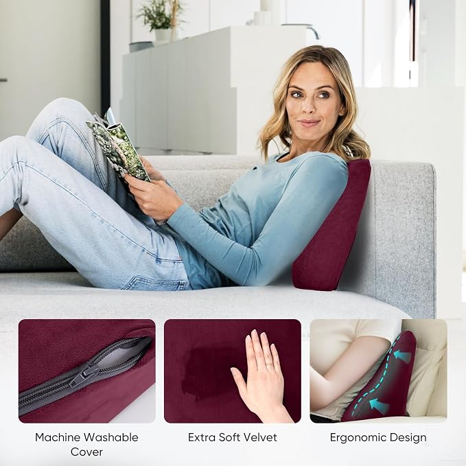 Lumbar Support Pillow for Recliner, Ergonomic Back Support Pillow | Dual-Layer Memory Foam, Soft Velvet Cover, Lower Back Pain Relief, Couch Back Cushions for Recliner, Sofa & Gaming Chair