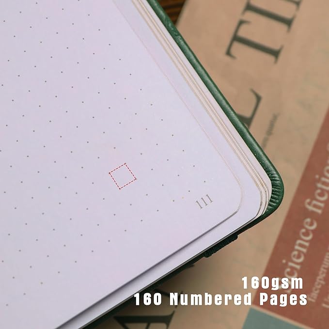 TIEFOSSI Dotted Journal Notebook, Dot Grid Notebook for Women Men, Hardcover PU Leather Journal, 160 GSM Thick Paper, 160 Numbered Pages with Gold Edges, 8 x 8 Square Diary