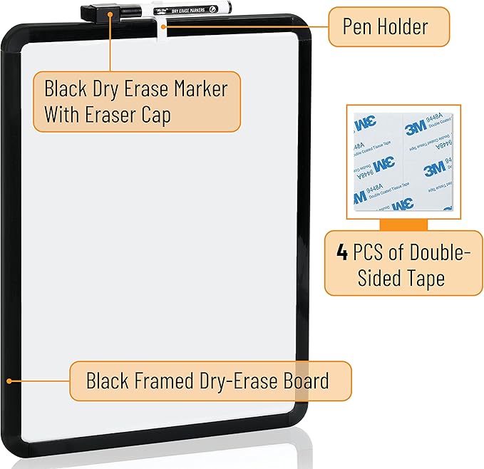 Mr. Pen- Dry Erase Board, 14” x 11” with a Black Dry Erase Marker, Small Mini White Board for Students