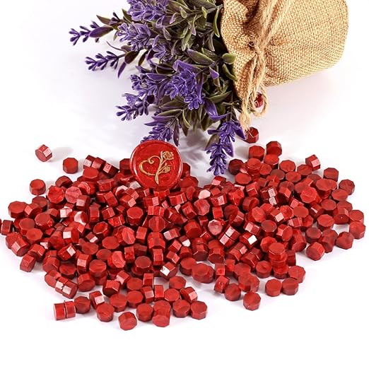Yoption 360 Pcs Antique Wine Red Sealing Wax Beads Set for Wax Seal Stamp with Candles and Melting Spoon