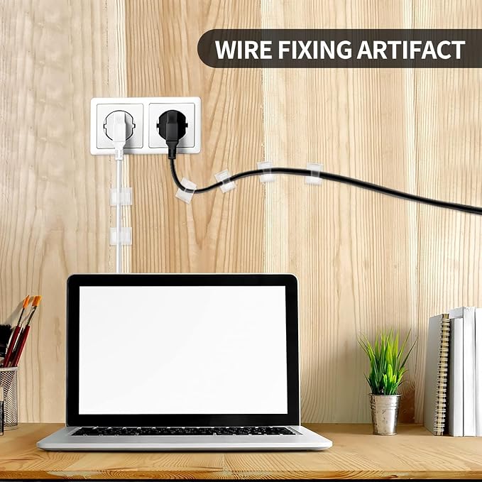 Viaky 30Pcs Clear Cable Clips with Self Adhesive Backed Nylon Cord Holder | Wire Organizer Under Desk Office Home Adjustable Wire Management Transparent Drop Wire Holder for 0.5 Inch (12.5mm) Cables