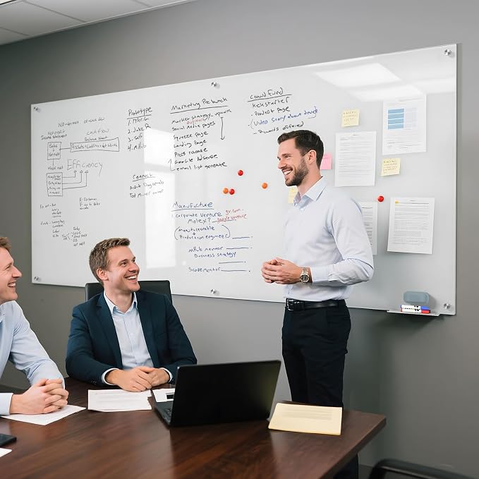 MaxGear Tempered Glass Whiteboard Dry Erase Board 72x48 Inch Ultra White | Magnetic Steel,Frameless Design,Smooth Writing,Ghost Free,Wall Mounted,Accessory Kits,Office Classroom Conference Room Use