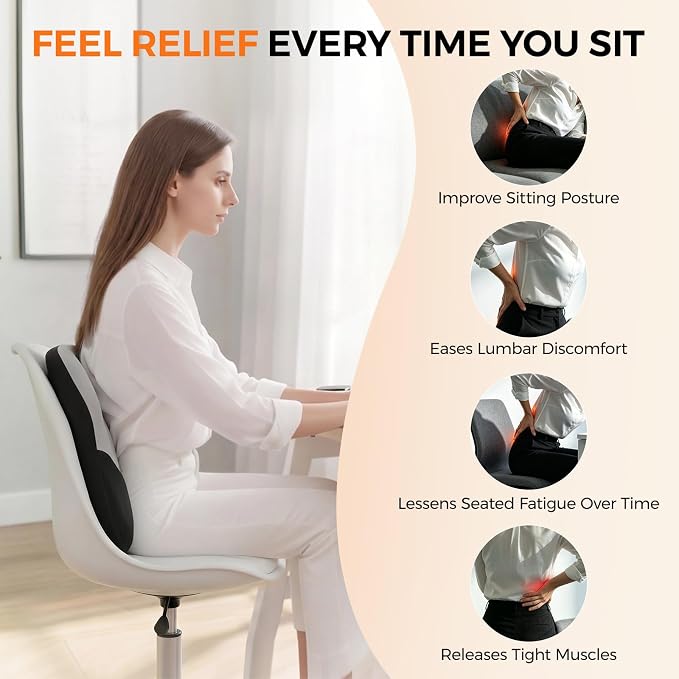 BEBAS Ergonomic Lumbar Support Pillow for Car, Memory Foam Back Support for Lower Back Pain Relief, Comfort Lumbar Cushion for Driving, Fixed Ring Lumbar Pillow for Car Seat, Office Chair -Gray