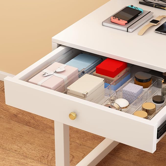 REBECAT 4 Pcs Expandable Clear Drawer Organizers, Adjustable Drawer Organizer Bins with Dividers, makeup organizer for drawer, drawer organizer bathroom for Vanity, Junk Drawer & Office