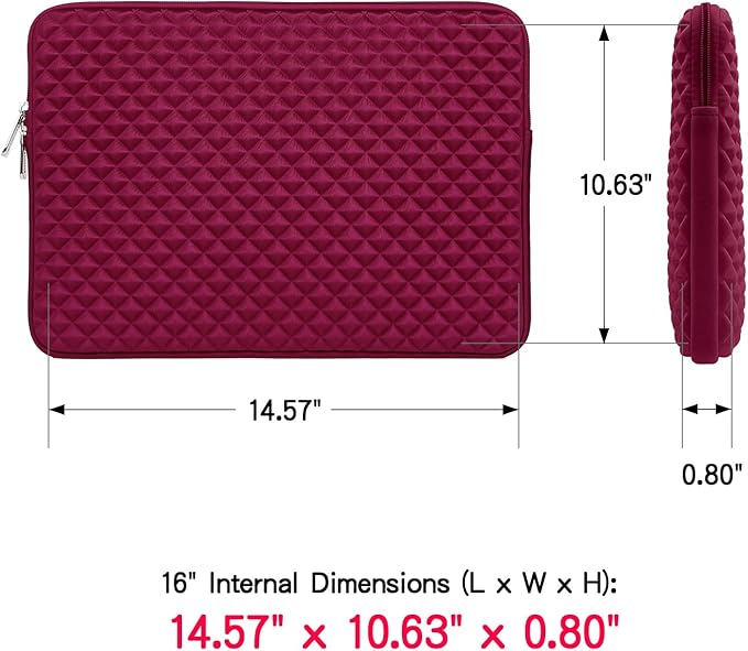 RAINYEAR 16 Inch Laptop Sleeve Diamond Foam Shock Resistant Padded Protective Case Fluffy Lining Zipper Cover Carrying Bag Specially Compatible with New 16" MacBook Pro A2141 A2485 M1 M2 M3 M4(Red)
