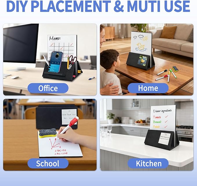 BXI Felt Small Desktop Whiteboard Combo- 8 x 10 Inches Double-Sided Magnetic Dry Erase Board, Portable Reusable Desk Notepad with Stand, Versatile Writing Sticky Note Board for Office Home School