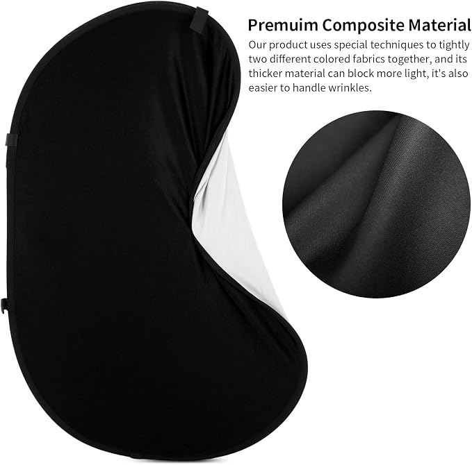 Meking 5x6.6ft Black White Background for Photography, Pop-Up Collapsible Backdrop 2-in-1 Muslin Self Tape Backdrop with Clip and Carry Case