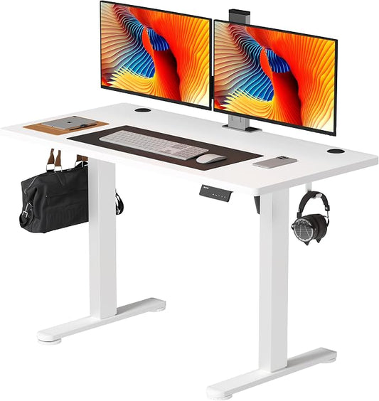 Monomi Electric Standing Desk, 47.2 Inch Height Adjustable Sit Stand Up Ergonomic Home Office Computer PC Desks, Gaming Writing Study Bedroom Rising Table, Tall Standup Workstation, White